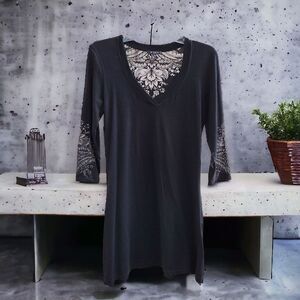 ETRO Burnout Cotton Blend V-Neck Mini Dress, 3/4 Sleeves, Size IT 44, US (8-10)